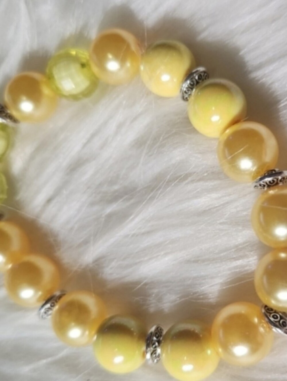 Hand Crafted Yellow Beaded Bracelet with Silver Accents